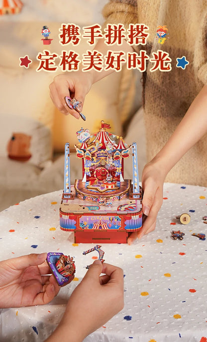 Tonecheer Zootopia Crazy Circus Music Box Blocks Diorama Model Kit 3D Wooden Puzzle Wooden Birthday Gift Dollhouse Decoration