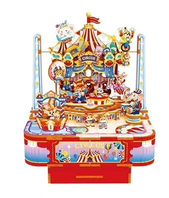 Tonecheer Zootopia Crazy Circus Music Box Blocks Diorama Model Kit 3D Wooden Puzzle Wooden Birthday Gift Dollhouse Decoration