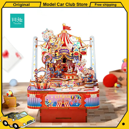 Tonecheer Zootopia Crazy Circus Music Box Blocks Diorama Model Kit 3D Wooden Puzzle Wooden Birthday Gift Dollhouse Decoration